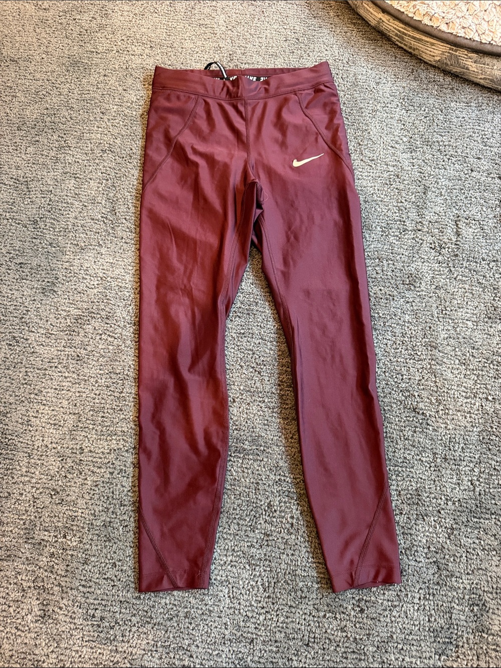 Nike Maroon Performance Leggings with Swoosh